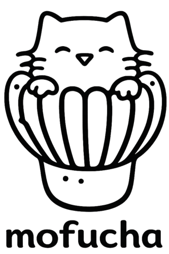 mofucha logo featuring a cozy cat inside a matcha whisk, representing handcrafted matcha latte drinks in Clementi, Singapore